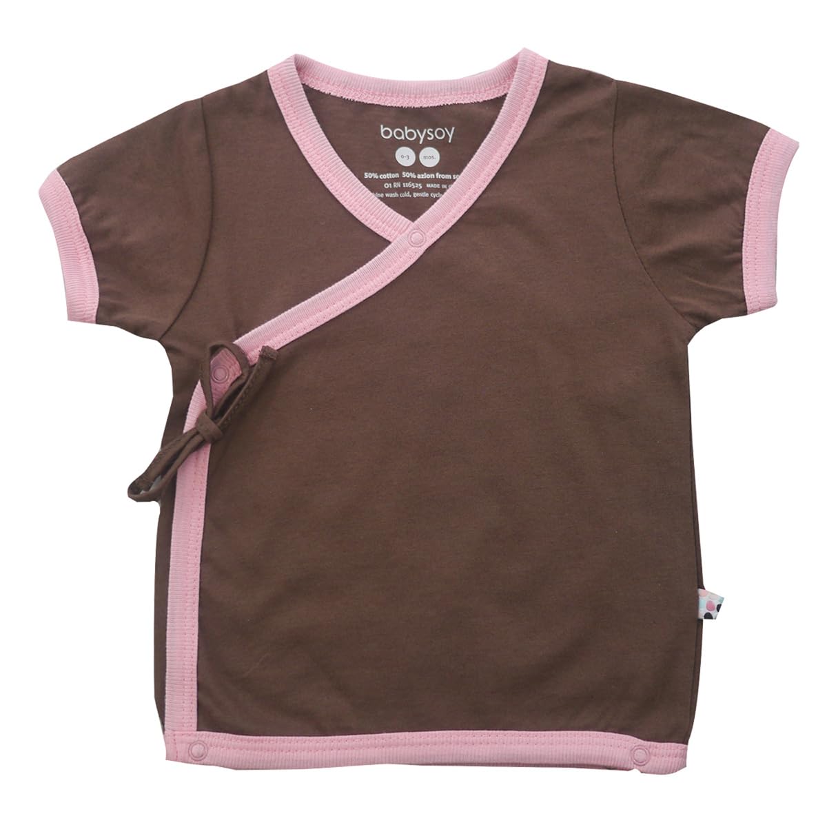Babysoy Unisex Baby Kimono Tee, Chocolate/Petal, 12 18 Months