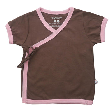 Babysoy Unisex Baby Kimono Tee, Chocolate/Petal, 12 18 Months