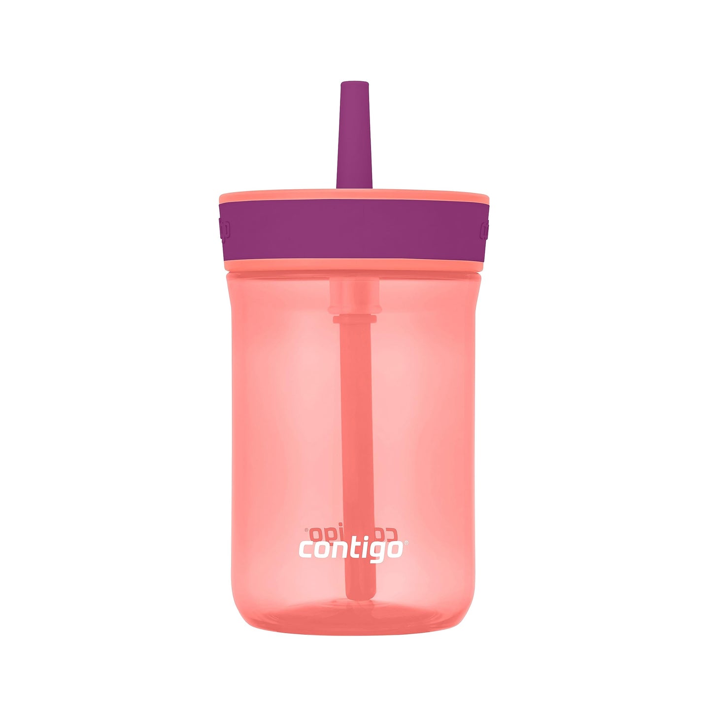 Contigo Kids Leighton Straw Tumbler With Spill-Proof Leak-Proof Lid, 14Oz, Coral/Grape