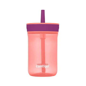 Contigo Kids Leighton Straw Tumbler With Spill-Proof Leak-Proof Lid, 14Oz, Coral/Grape