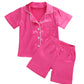 Toddler Baby Kids Satin Pajamas Set, Long Sleeve Button-Down Sleepwear Pjs For Girls (5T, Rose Red-Short Sleeve)