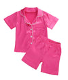 Toddler Baby Kids Satin Pajamas Set, Long Sleeve Button-Down Sleepwear Pjs For Girls (5T, Rose Red-Short Sleeve)
