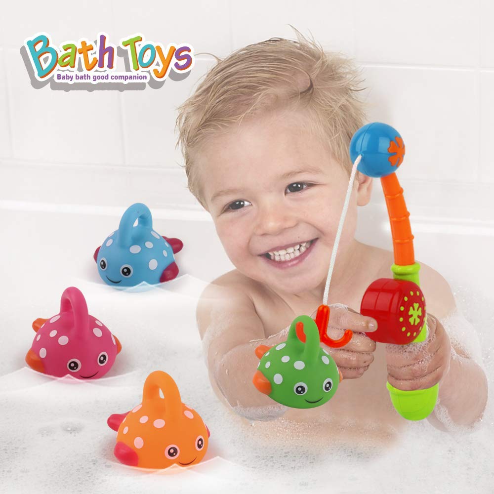 Dwi Dowellin Bath Toys Fishing Games Swimming Whales Bath Time Bathtub Toy for Toddlers Baby Kids Infant Fish Set Age 18months a