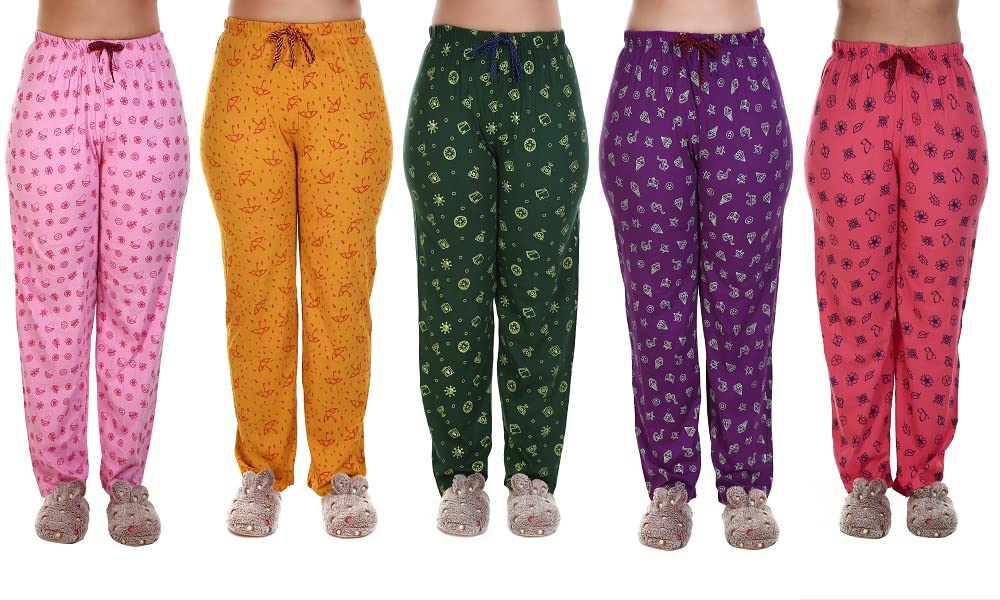 MUKHAKSH (Combo of 5 Pieces Girls Summer Cotton Printed Pyjamas with String Night Pant, Print may vary