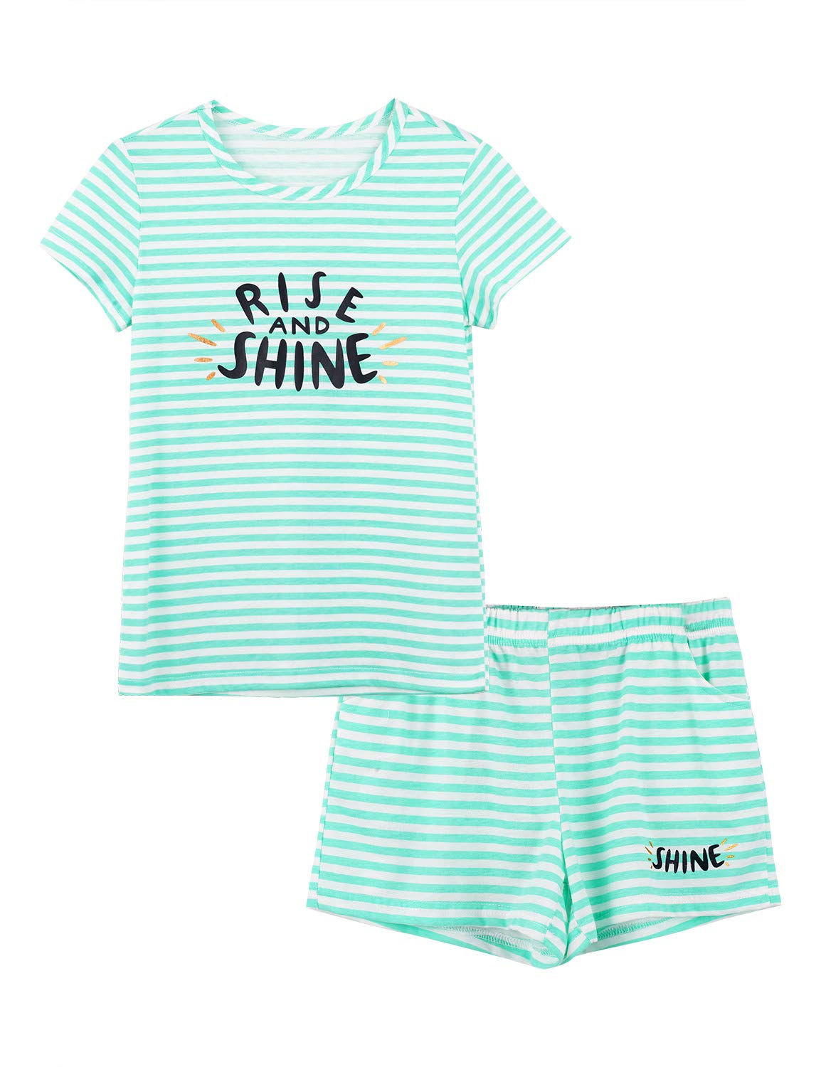 Summer Pajamas for Girls  Green Stripe & Glittering PJS Pal Cute Jammies Set Big Kids Size 10