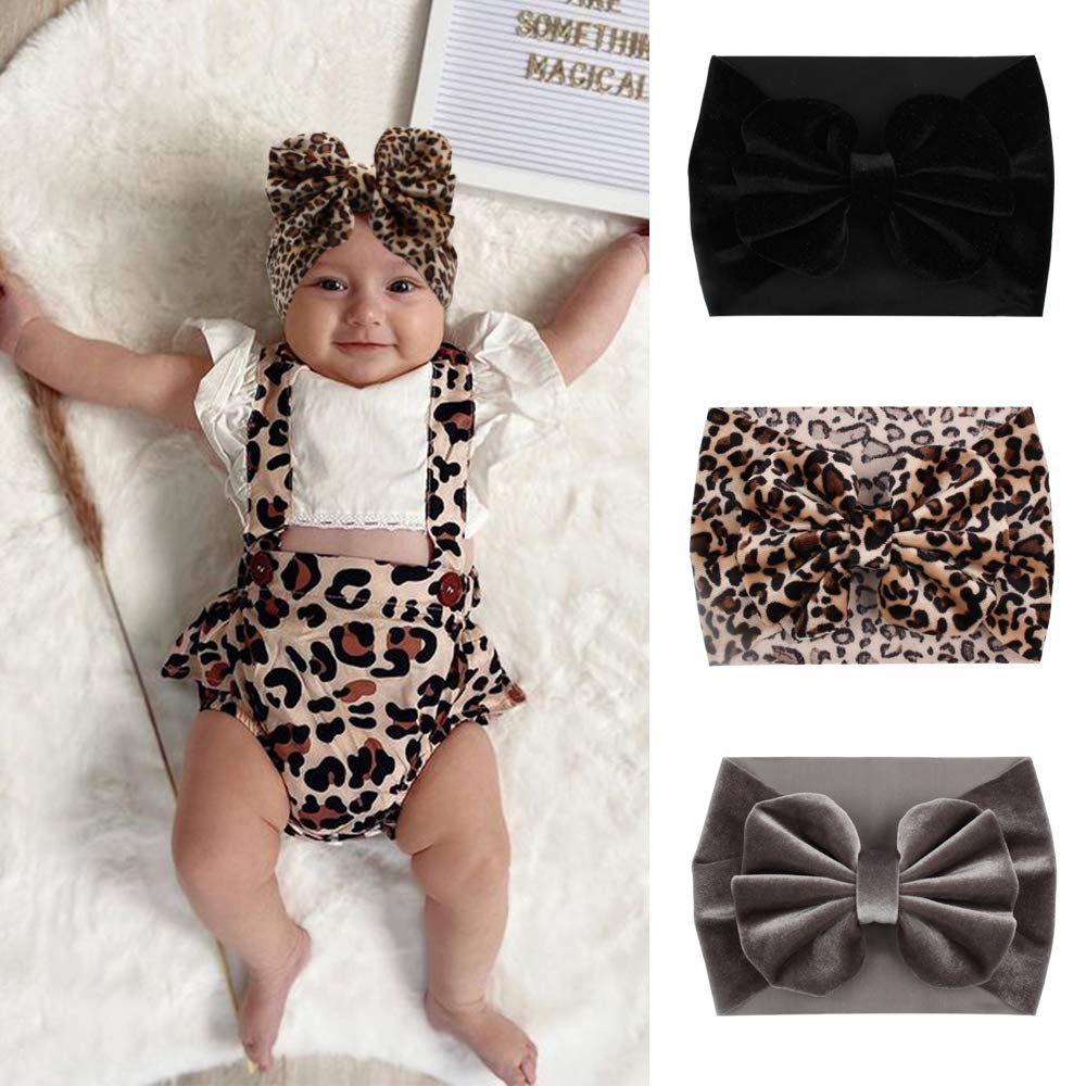 Yanjie Leopard Baby Girl Hair Bow Headbands Soft Velvet Baby Bows Newborn Handmade Hair Hairbands Accessories Wide Headwraps For