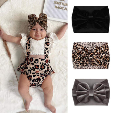 Yanjie Leopard Baby Girl Hair Bow Headbands Soft Velvet Baby Bows Newborn Handmade Hair Hairbands Accessories Wide Headwraps For