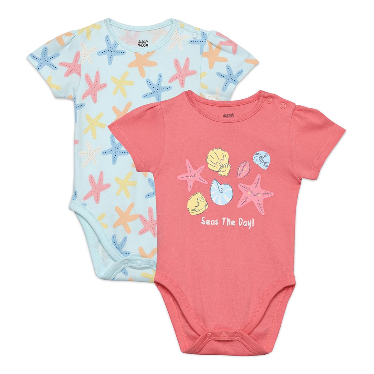 Miniklub Cotton Pack Of 2 Half Sleeves Starfish Printed Bodysuits,Pack Of 2,Blue & Pink(Eb)