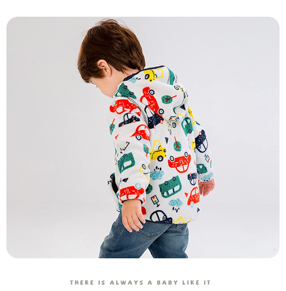 Feidoog Toddler Polar Fleece Jacket Hooded Baby Boys Girls Autumn Winter Long Sleeve Thick Warm Outerwear,Little Car,2-3T