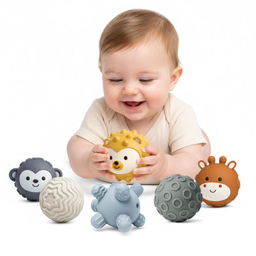 ROHSCE 6-Pack Baby Sensory Balls, Textured & Animal Face Toddler Balls, BPA-Free Soft Teething Toys, Montessori Developmental To