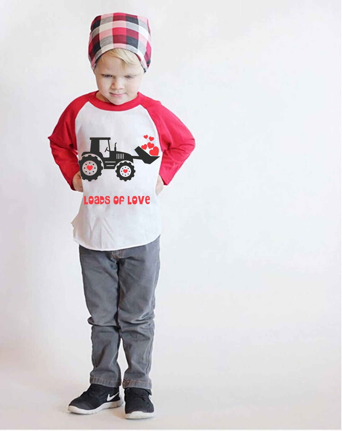 Baby Boys Girls Valentine Shirts Raglan Long Sleeve Tees Toddler Loads Of Love Heart Tractor Graphic Tops 3T