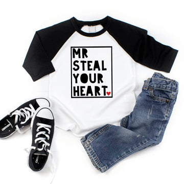 Bump And Beyond Designs Boys Valentine'S Day Shirt, Mr. Steal Your Heart (Black 2T)