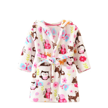 Tollion Toddlers/Kids Hooded Robe Soft Fleece Bathrobe Children Pajamas Baby Plush Robe (Bird, 4T)