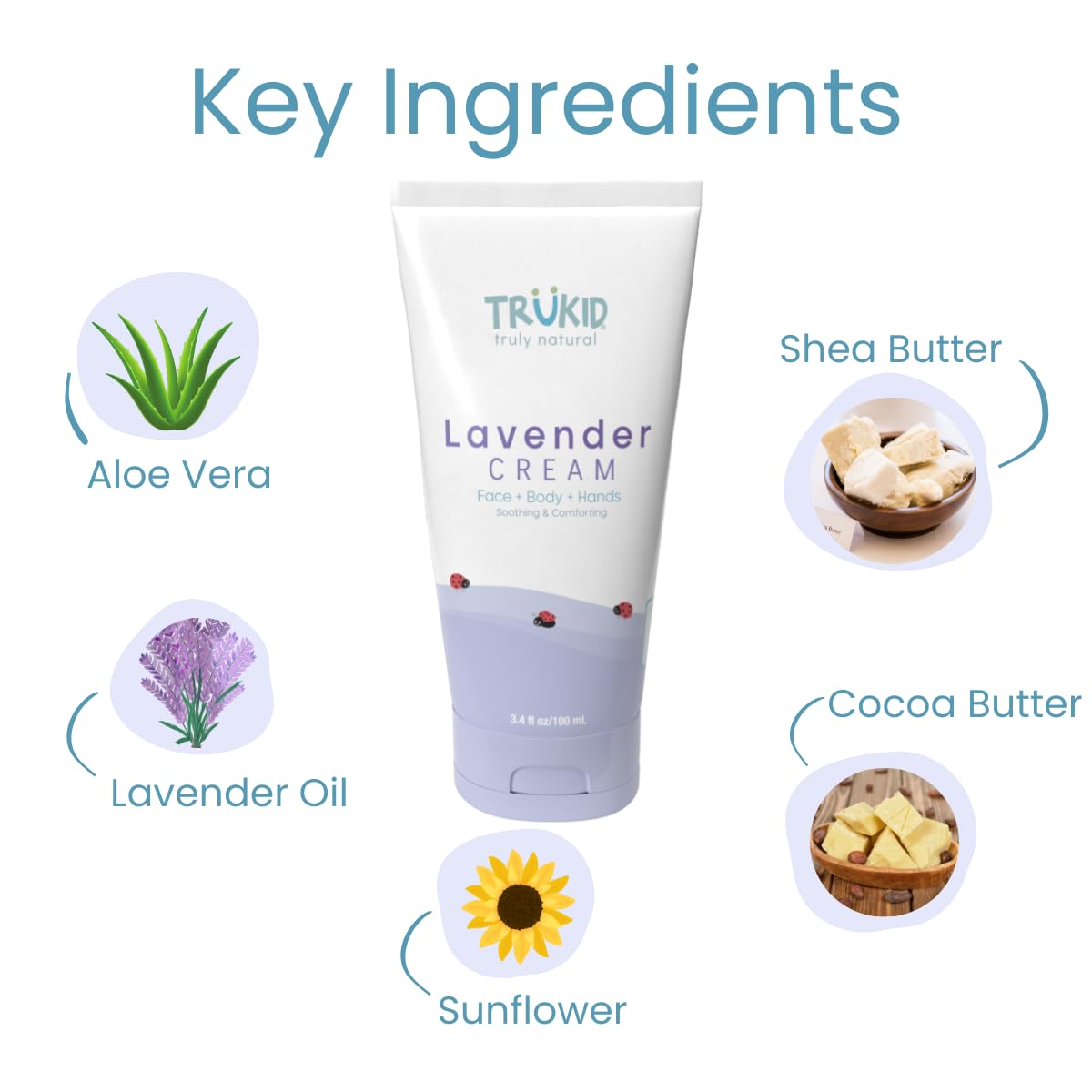 Trukid Lavender Skin Cream For Kids - Hydrates & Moisturizes Sensitive Skin, All Natural Ingredients, Enriched With Shea Butter,
