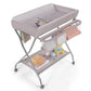 Costzon Portable Changing Table, Mobile Baby Changing Table with Wheels, Safety Belt, Large Storage Basket, Rack & Shelf, Foldin