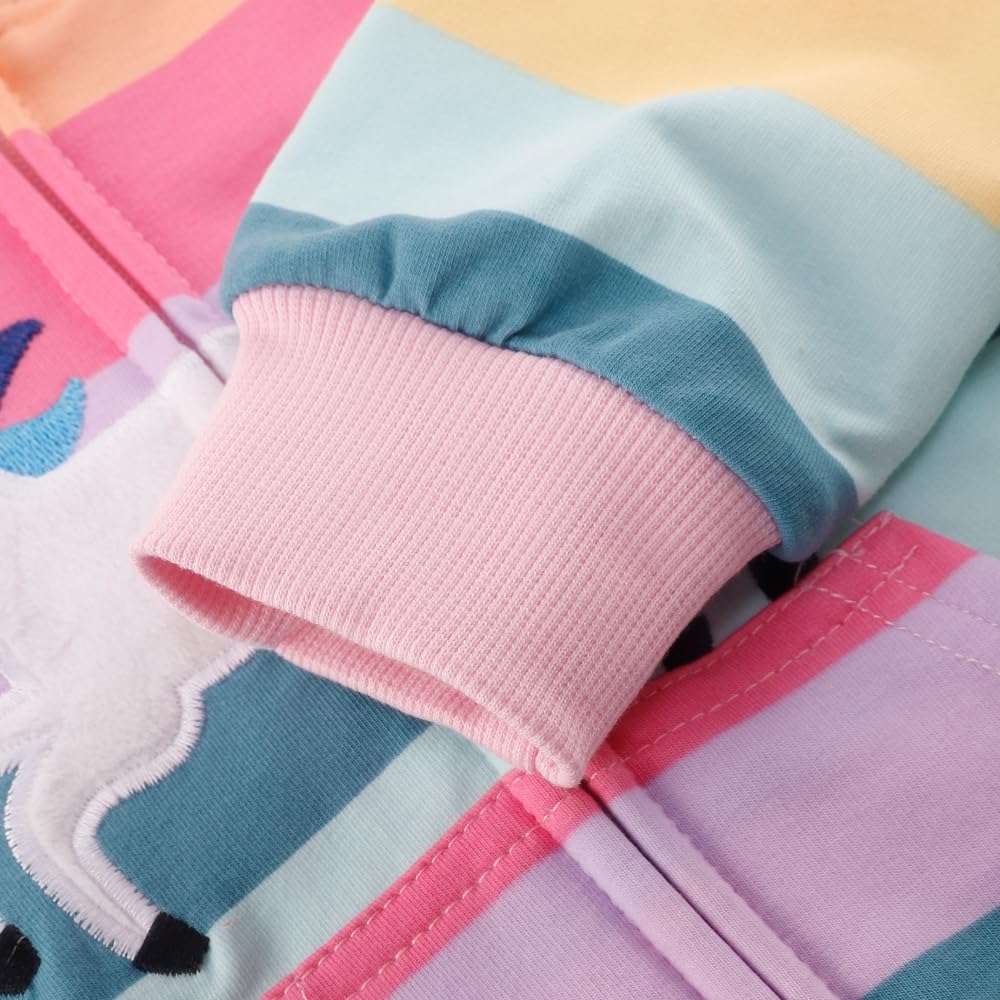 Akyzic Girls Rainbow Fall Jacket Zip Up Hoodie Kids Back To School Outfit Cotton Unicorn Hooded Sweatshirt Winter Outerwear 4T/3