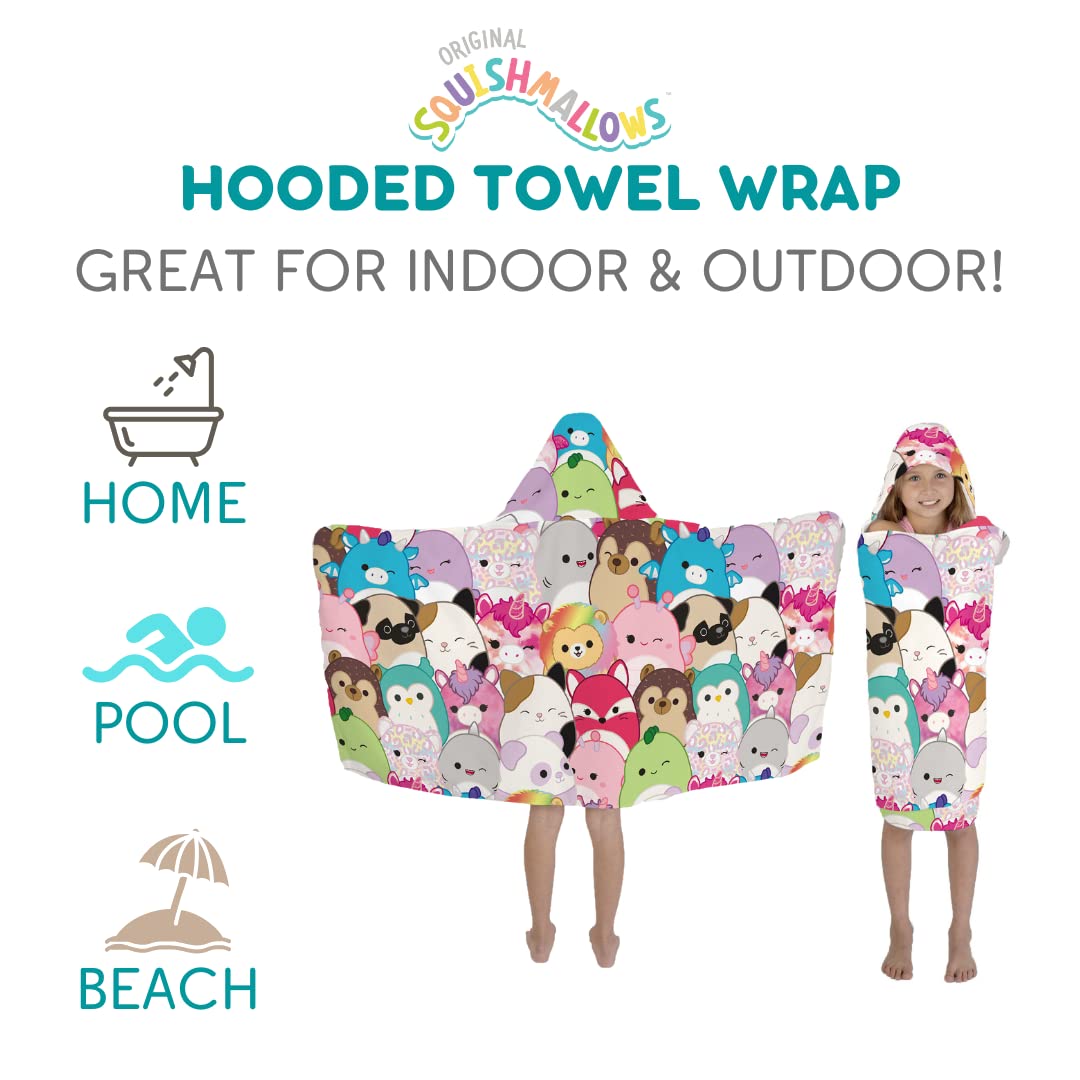 Franco Squishmallows Kids Bath/Pool/Beach Soft Cotton Terry Hooded Towel Wrap, 24 In X 50 In