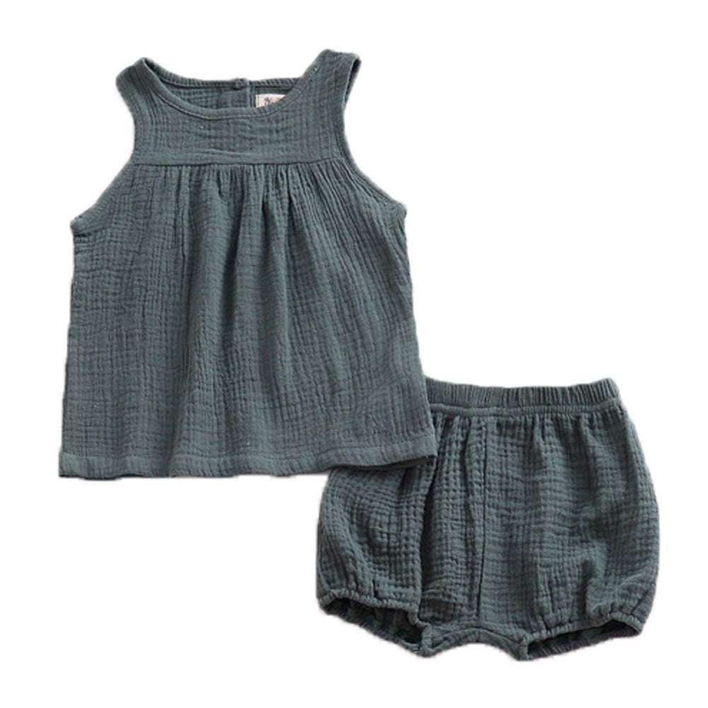 Looly Baby Outfits Unisex Girls Boys Cotton Linen Blend Tank Tops And Bloomers 70,Green