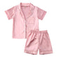 Toddler Baby Kids Satin Pajamas Set, Long Sleeve Button-Down Sleepwear Pjs For Girls (2T, Pink-Short Sleeve)
