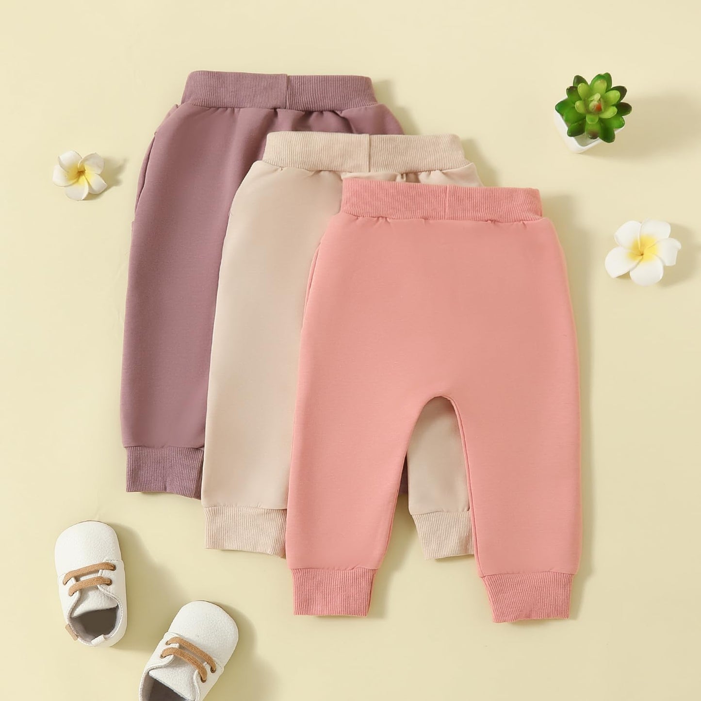 Yoawdats Baby Boys' & Girls' 3-Pack Pull-On Jogger Pants - Classic Fit Elastic Waist - Toddler & Infant Long Pants