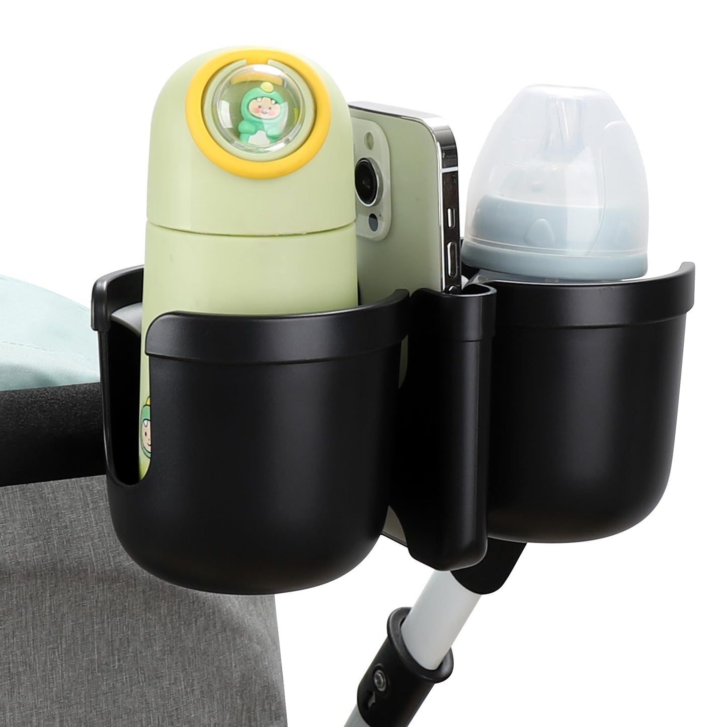 Accmor Stroller Cup Holder With Phone Holder, Universal Cup Holder For Uppababy Nuna Doona Strollers, 2-In-1 Bottle Phone Holder