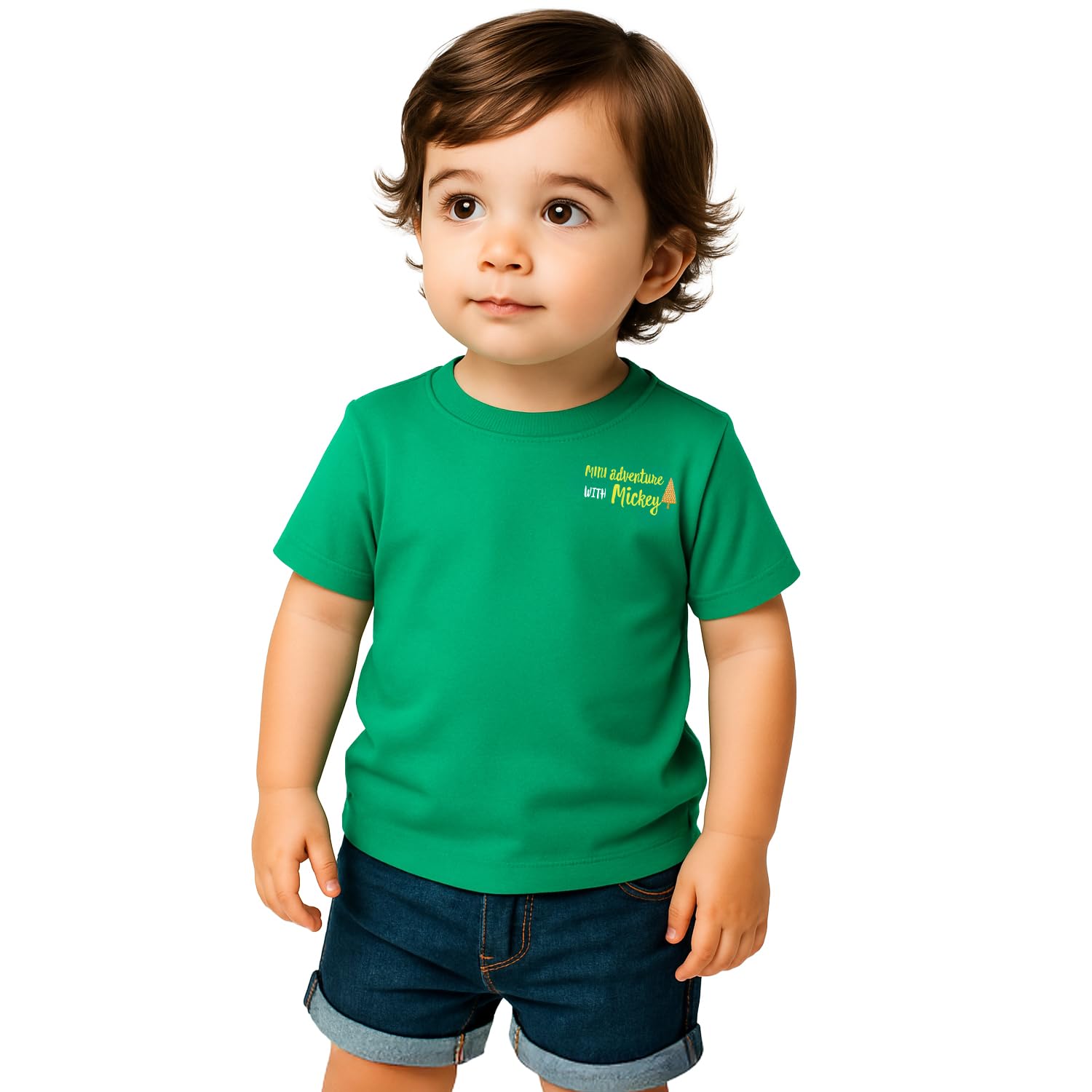 Nautinati Boys Cotton T-Shirt|Mickey Mouse Typography Print | Age 0-2 Years(Nnibtw020010-3-6M_Dark Green_3-6M)