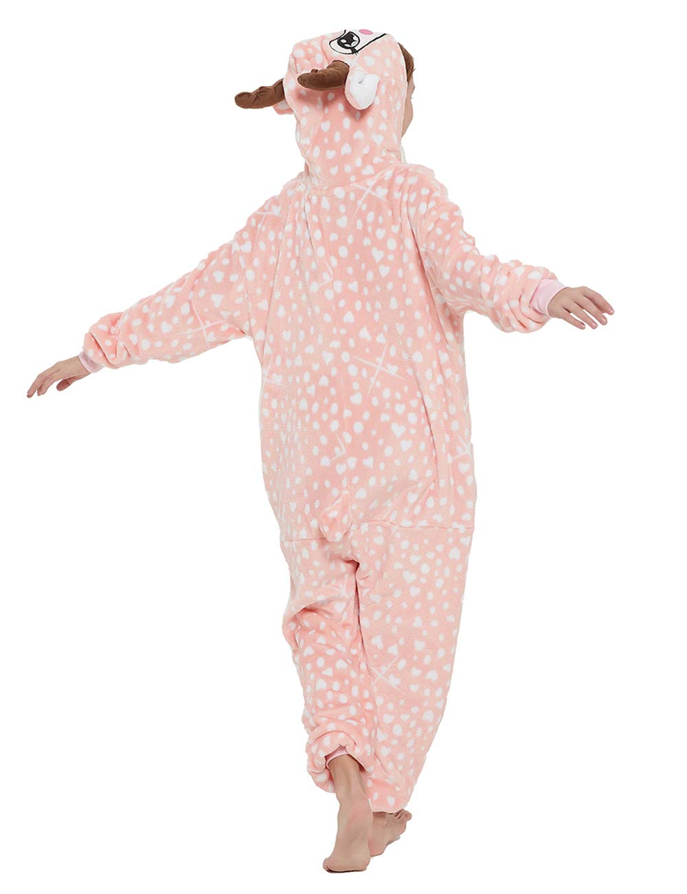 Abenca Kids Deer Onesie Reindeer Costume Animal Girls Pajamas Christmas Halloween Cosplay Sleepwear.Pink Deer.140