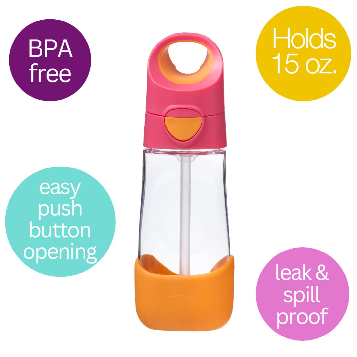 B.Box 15Oz Tritan Straw Bottle: Kids Water Bottle For Toddlers+. Spill Proof, Leak Proof, Bpa Free. Great For School Sippy Cups