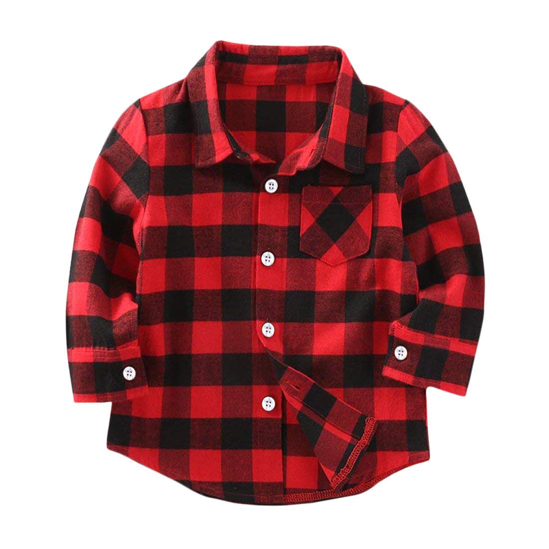 Kids Little Boys Girls Baby Long Sleeve Button Down Red Plaid Flannel Shirt Plaid Girl Boy Nb-6T(2-3T, Red)