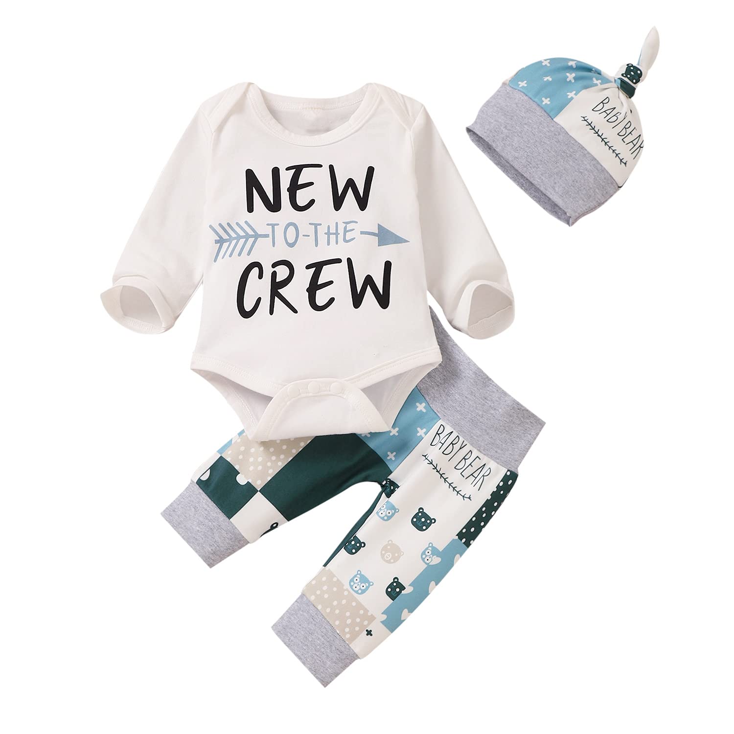 Unutiylo Preemie Newborn Infant Baby Boys Clothes New To The Crew Letter Print B WBBAPB094Y9D5CN