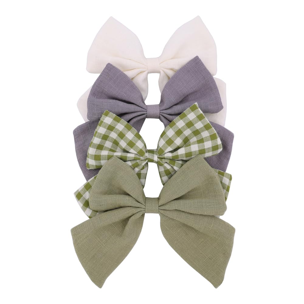 4 PCS Sailor Bow Hair Clips for Kids Girls Women Linen cotton Hair Bow Alligator Clips Baby Toddler Girl Mom Hair Accessories (G