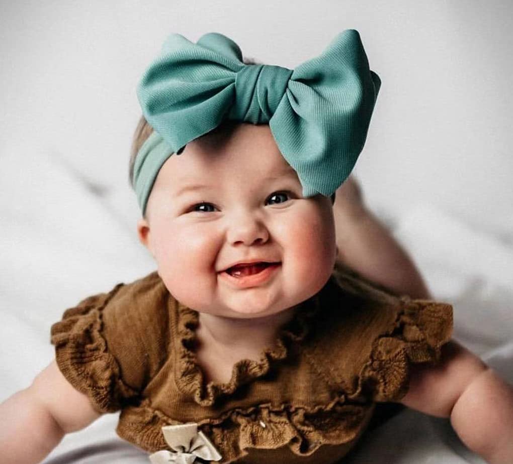 Kidocheese Hairband - Soft Nylon Hairbands With Bows For Baby Girl, 5 Count (Pack Of 1), Different Solid Colors, Adjustable Size