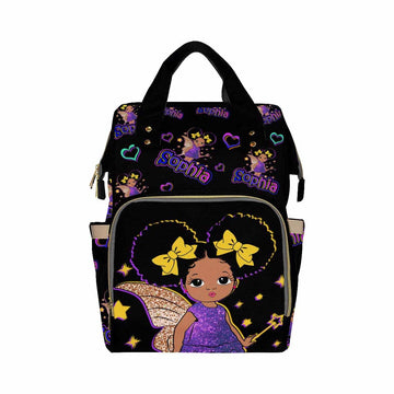 Artsadd Personalized Diaper Bags Baby Backpack With Name, Wings Stars Hearts Travel Back Pack Customized Large Capacity Mommy Na