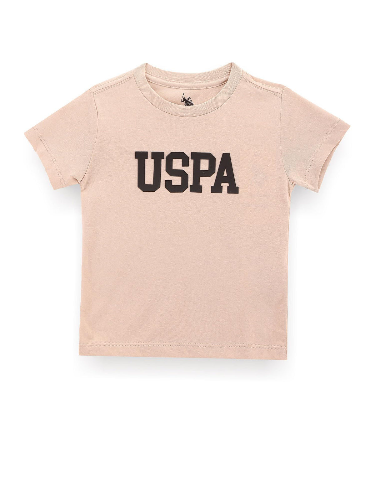 U.S. Polo Assn. Kids Regular Fit Cotton Typography Short Sleeves Crew Neck TShirts (Uktsh0964_Beige_12M)