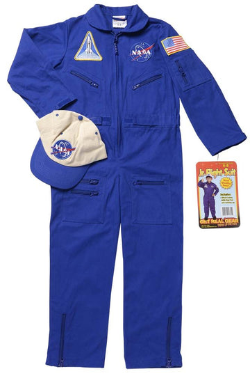 Aeromax Jr. Nasa Flight Suit, Blue, With Embroidered Cap And Official Looking Patches, Size 8/10.