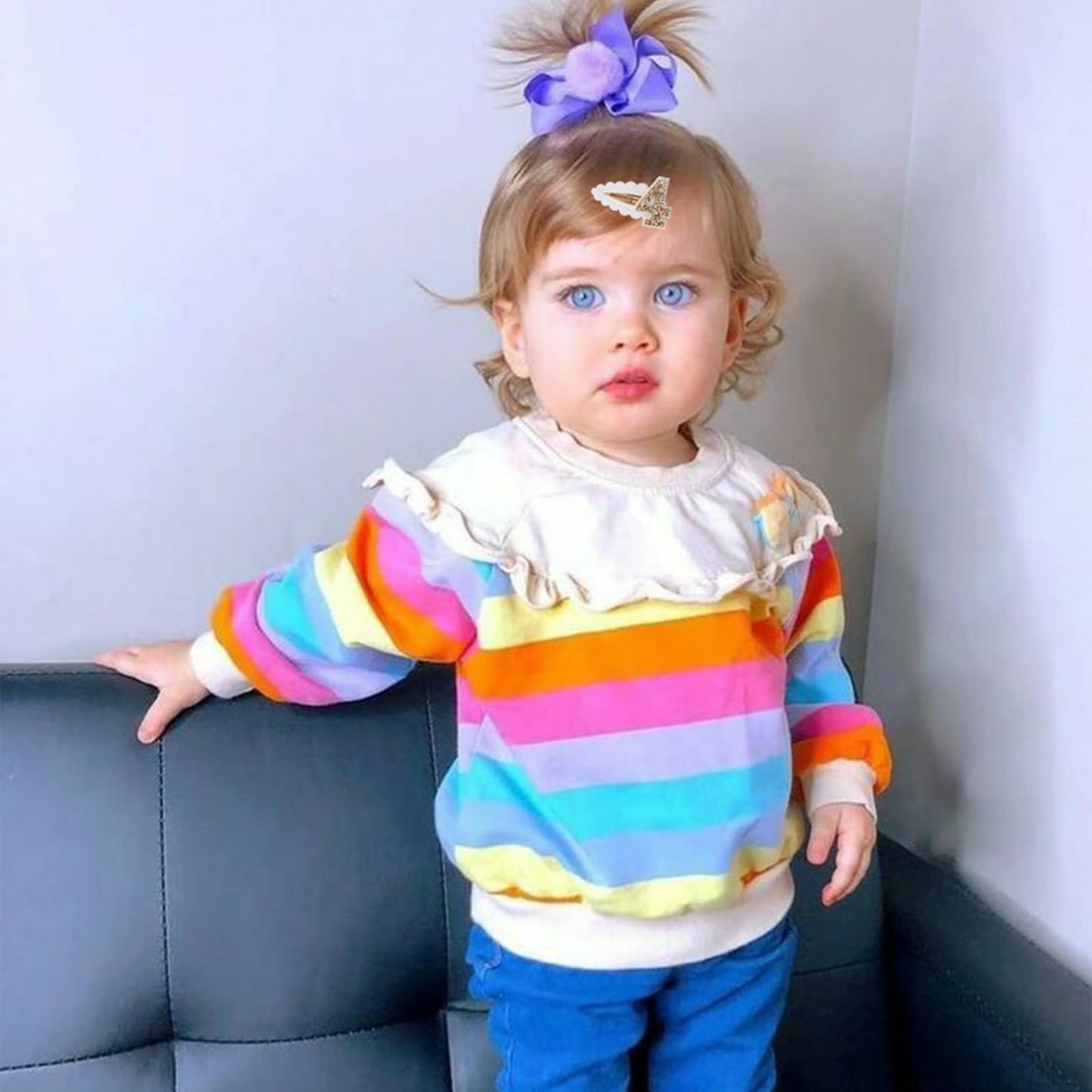 Jissoo 4Th Birthday Hair Clip For Baby Girls - White Glitter Number 4 Hair Accessory, First Birthday Party Decorations, Girl Bir