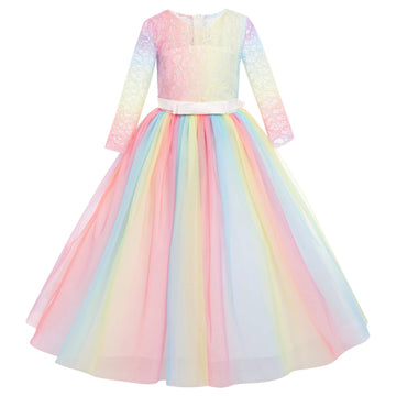 Baby Girls 3/4 Sleeve Floral Lace Tulle First Communion Pageant Holiday Dresses Kids Big Girls Princess Birthday Carnival Christ