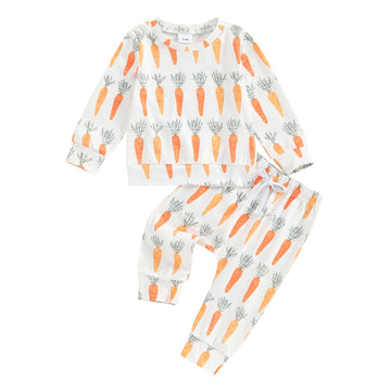 farrubbyine8 Cute Baby Girl Clothes Long Sleeve Print Sweatshirt Top and Pants Set Toddler Girl Fall Outfits (White Easter, 0-6 