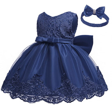 Baby Girls Christmas Pageant Lace Dresses Infant Easter Halloween Wedding Formal Event Dress (Navy Blue,24M)