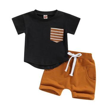 Yingisfitm Baby Boy Shorts Set Cotton Short Sleeve Tshirt Top Shorts Pants Cute Boy Summer Outfit Toddler Infant Clothes (Black