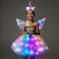 Shinyou Girls Unicorn Costume Dress Up Led Light Up Unicorn Tutu Dress Birthday Outfit For Halloween 7-8Y Deep Rainbow+Wing