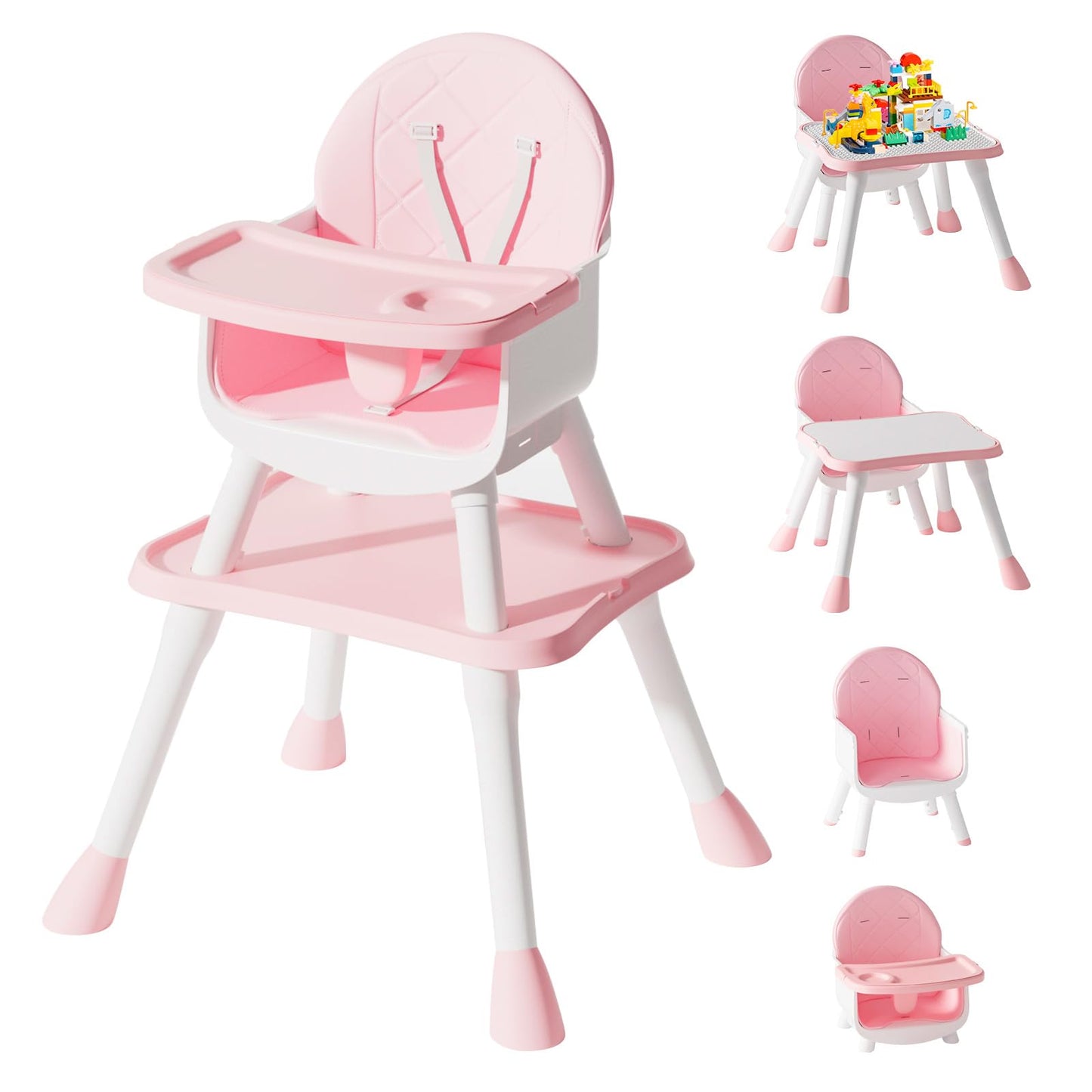 UNISWAN 6 in 1 Baby High Chair, Convertible Highchair for Babies and Toddlers (Pink)