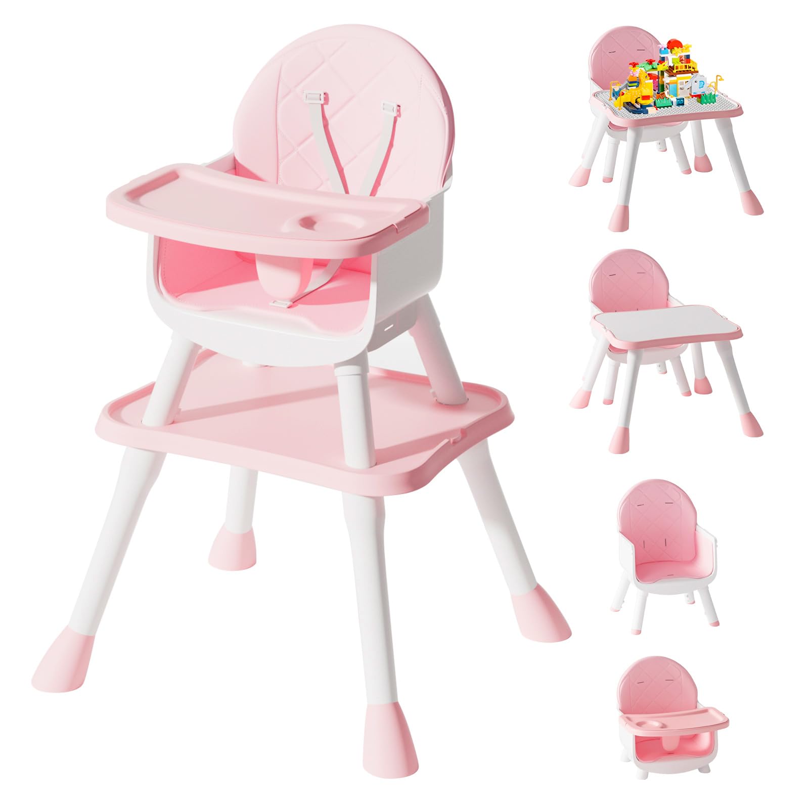 UNISWAN 6 in 1 Baby High Chair, Convertible Highchair for Babies and Toddlers (Pink)