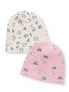 Tuddybuddy 100% Cotton Caps Slouchy Beanie Skull Cap For Boys & Girls (Ideal For All Seasons)  Pack Of 2, Pink Cats & Butterfli