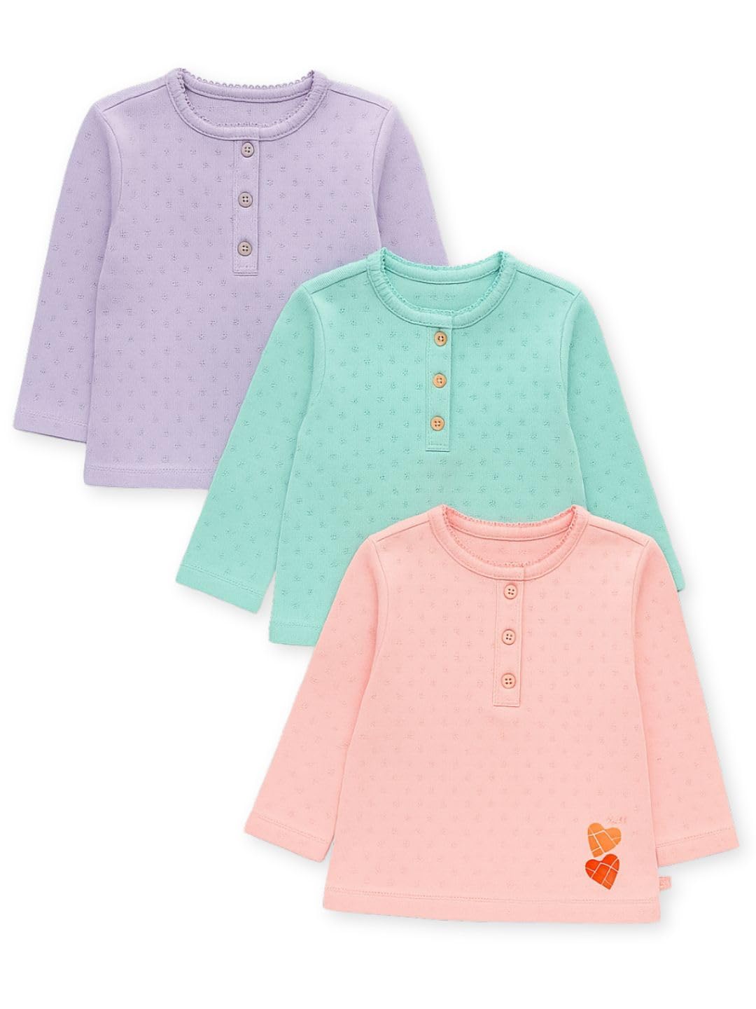 TuddyBuddy Girls Regular Fit Top (Peach, Purple & Teal_03 Months)
