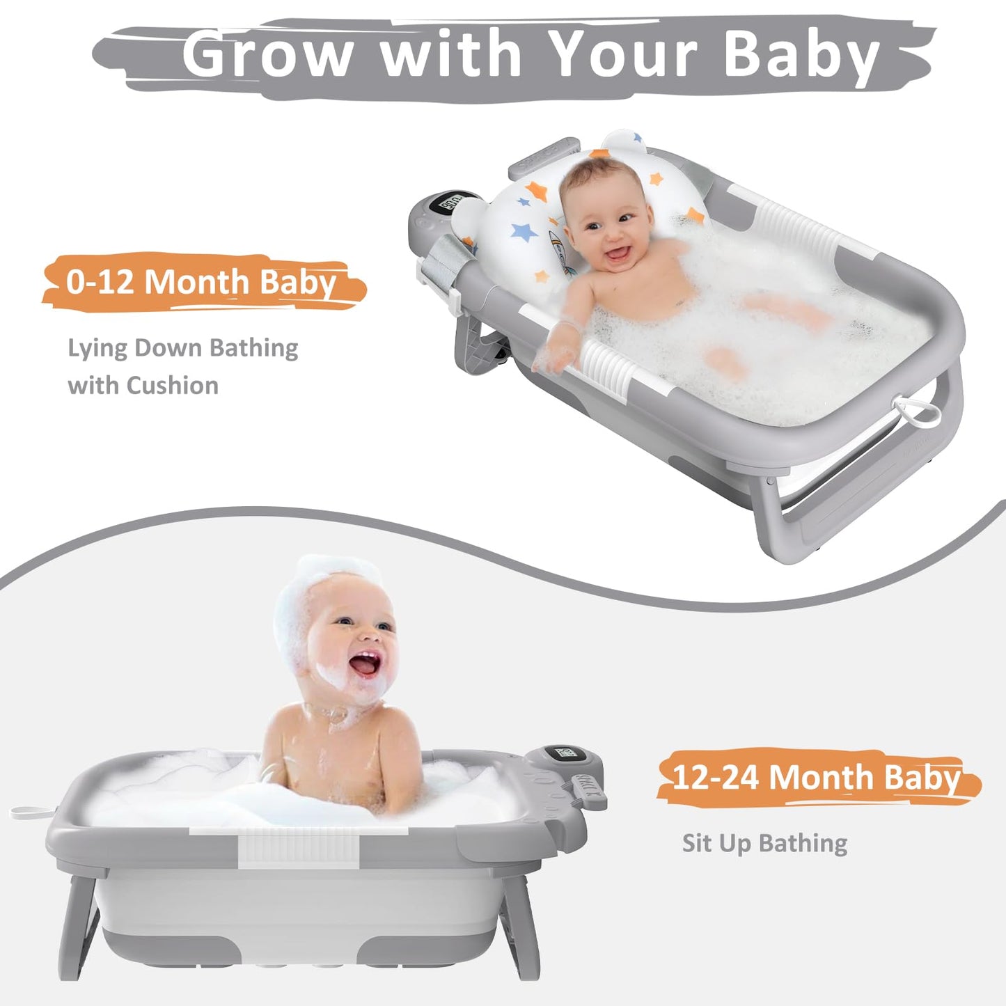 Reeple Collapsible Baby Bath Tub For Newborn To Toddler With Floating Cushion For Bath Support, Portable Baby Bath Tub With Real