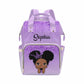 M Yescustom Custom Name Diaper Bag, Personalized Purple Glitter Nylon Nursing Mommy Bags Gradient Waterproof Travel Backpack Wit