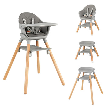 HONEY JOY Baby High Chair, 6 in 1 Convertible Wooden Highchair for Babies and Toddlers/Chair/Bar Stool, Removable Double Tray & 