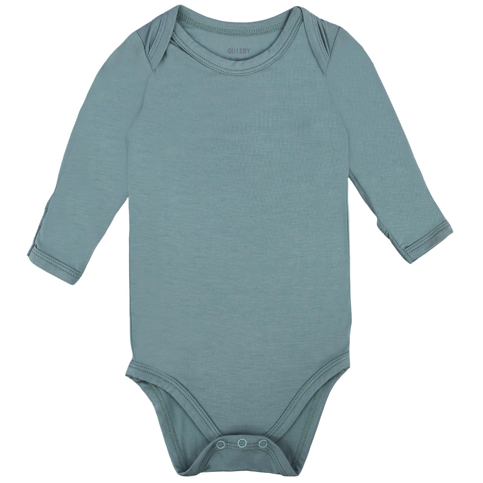 Bamboo Long Sleeve Bodysuit With Mitten Cuffs, Green Bodysuit Baby 18-24 Months WBBAPB09MKL8FHB