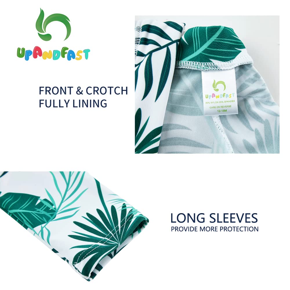 Upandfast Baby/Toddler One Piece Zip Sunsuits With Sun Hat Upf 50+ Sun Protection Infant Beach Swimsuit (Leaf, 12-18 Months)